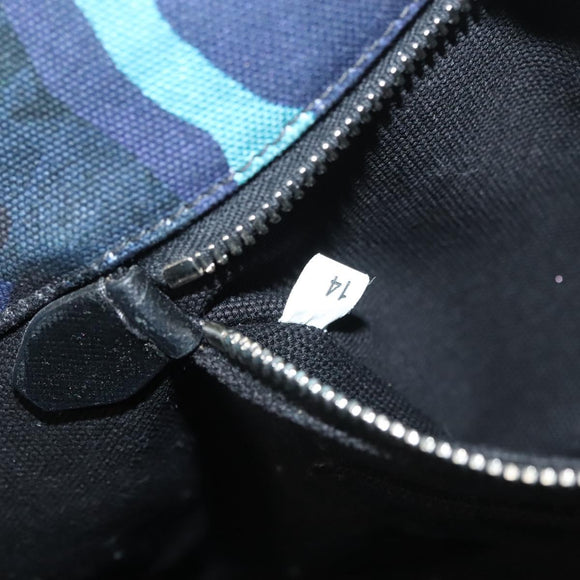 PRADA Canapa MM Hand Bag Canvas Blue Silver Camouflage Auth 129470