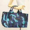 PRADA Canapa MM Hand Bag Canvas Blue Silver Camouflage Auth 129470-24