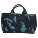 PRADA Canapa MM Hand Bag Canvas Blue Silver Camouflage Auth 129470-3
