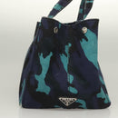 PRADA Canapa MM Hand Bag Canvas Blue Silver Camouflage Auth 129470-5