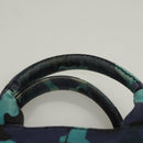 PRADA Canapa MM Hand Bag Canvas Blue Silver Camouflage Auth 129470-8