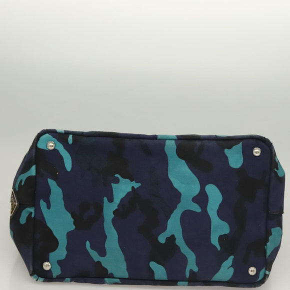 PRADA Canapa MM Hand Bag Canvas Blue Silver Camouflage Auth 129470
