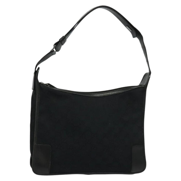 GUCCI GG Canvas Shoulder Bag Black Silver 001 4205 Auth 129471