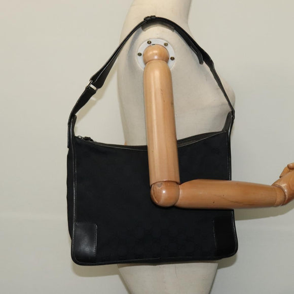 GUCCI GG Canvas Shoulder Bag Black Silver 001 4205 Auth 129471