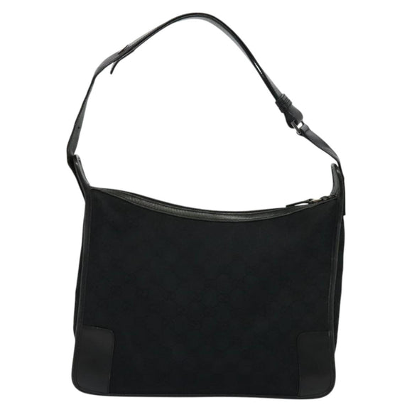 GUCCI GG Canvas Shoulder Bag Black Silver 001 4205 Auth 129471