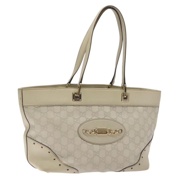 GUCCI GG Canvas Guccissima Tragetasche Leder Weiß Gold 145993 Auth 129473