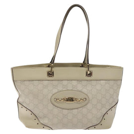 GUCCI GG Canvas Guccissima Tote Bag Leather White Gold 145993 Auth 129473 - 0