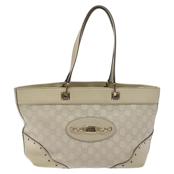 GUCCI GG Canvas Guccissima Tote Bag Leather White Gold 145993 Auth 129473
