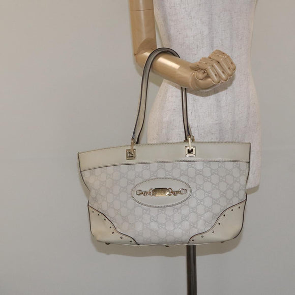 GUCCI GG Canvas Guccissima Tote Bag Leather White Gold 145993 Auth 129473