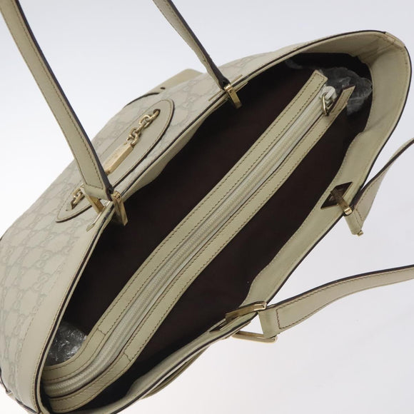 GUCCI GG Canvas Guccissima Tote Bag Leather White Gold 145993 Auth 129473