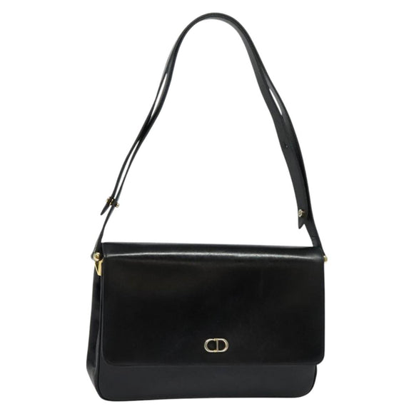 Christian Dior Shoulder Bag Leather Black Gold Auth 129475