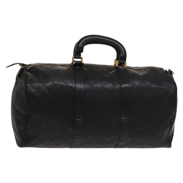 CHANEL Bicolore Boston Bag Lamb Skin 2way Black Gold CC Auth 129479