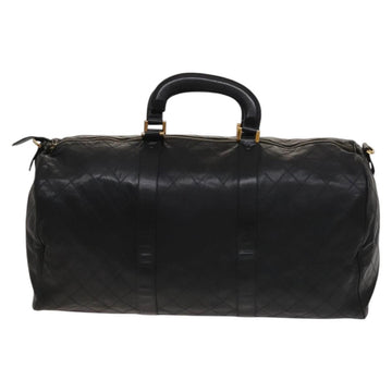 CHANEL Bicolore Boston Bag Lamb Skin 2way Black Gold CC Auth 129479 - 0