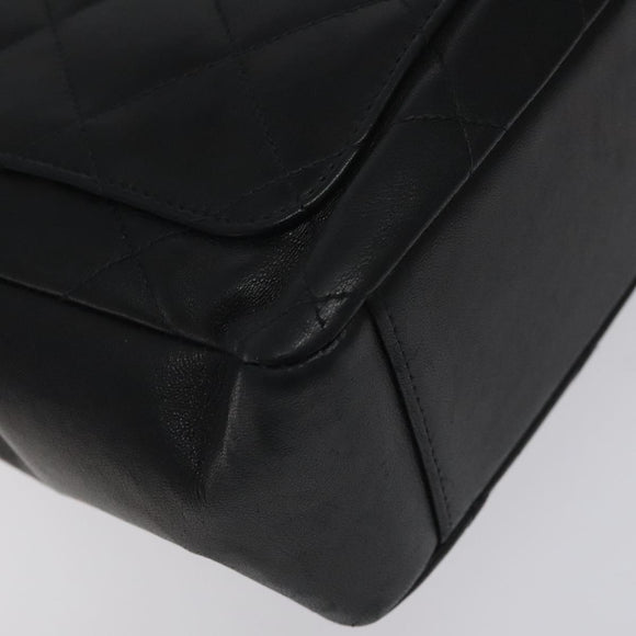 CHANEL Matelasse COCO Mark Chain Hand Bag Lamb Skin Black Gold CC Auth 129531V