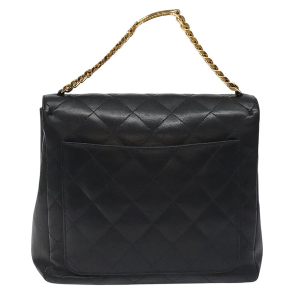 CHANEL Matelasse COCO Mark Chain Hand Bag Lamb Skin Black Gold CC Auth 129531V