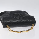 CHANEL Matelasse COCO Mark Chain Hand Bag Lamb Skin Black Gold CC Auth 129531V-6