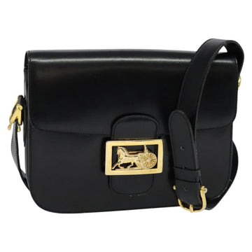 CELINE Shoulder Bag Leather Black Gold Auth 129540