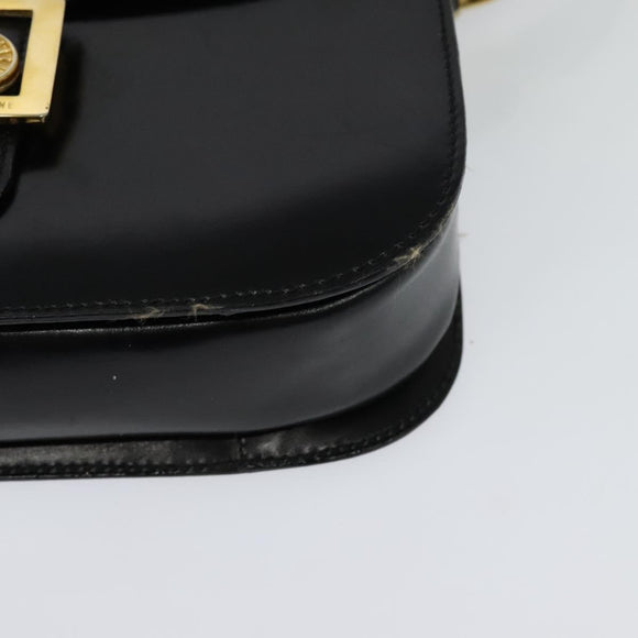 CELINE Shoulder Bag Leather Black Gold Auth 129540