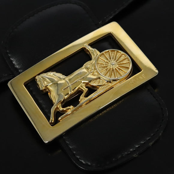 CELINE Shoulder Bag Leather Black Gold Auth 129540