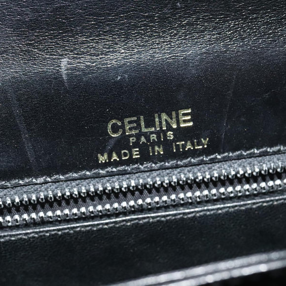 CELINE Shoulder Bag Leather Black Gold Auth 129540