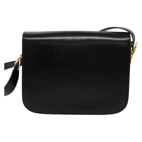 CELINE Shoulder Bag Leather Black Gold Auth 129540