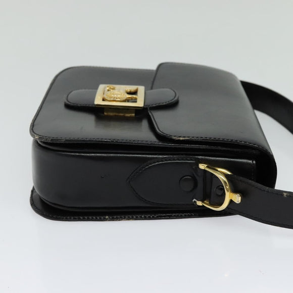 CELINE Shoulder Bag Leather Black Gold Auth 129540