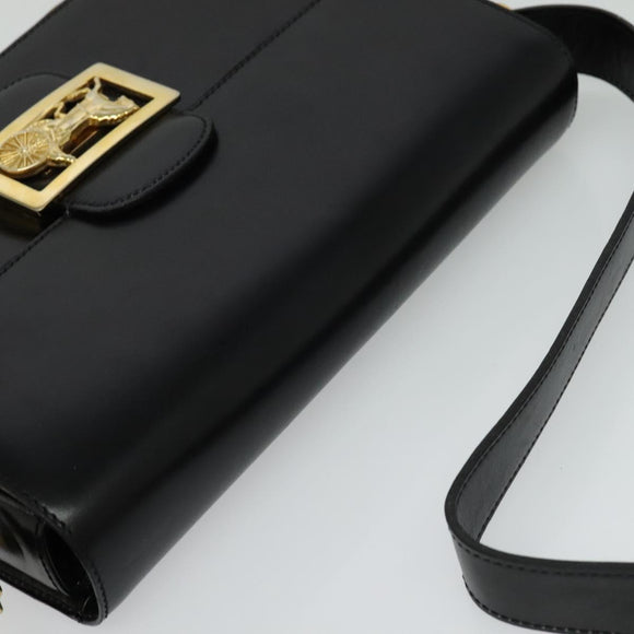 CELINE Shoulder Bag Leather Black Gold Auth 129540