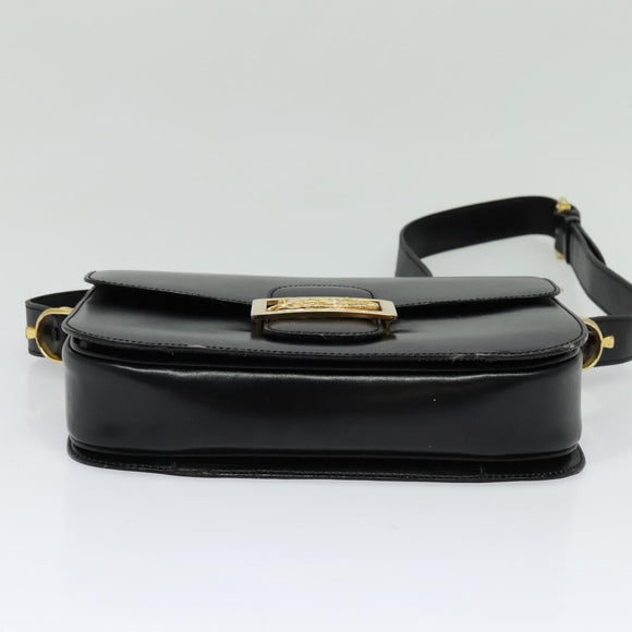 CELINE Shoulder Bag Leather Black Gold Auth 129540