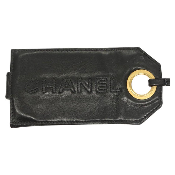 CHANEL COCO Mark Name Tag Lamb Skin Black CC Auth 129545