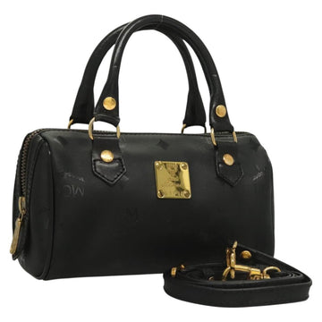 MCM Vicetos Logogram Hand Bag PVC 2way Black Gold Auth 129547