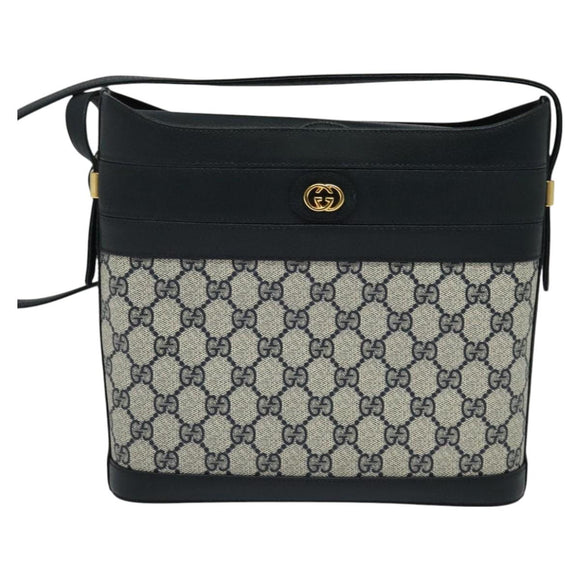 GUCCI GG Supreme Shoulder Bag PVC Navy Gold 001 109 0579 Auth 129552