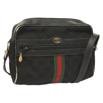 GUCCI GG Canvas Web Sherry Line Shoulder Bag Black Gold Red 010 378 Auth 129553