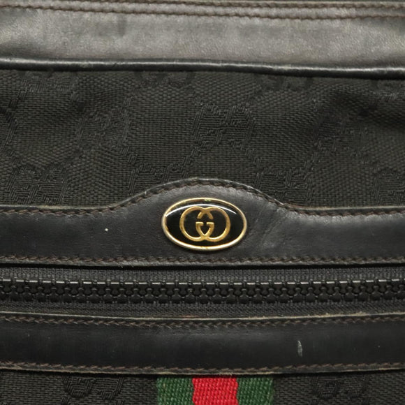 GUCCI GG Canvas Web Sherry Line Shoulder Bag Black Gold Red 010 378 Auth 129553