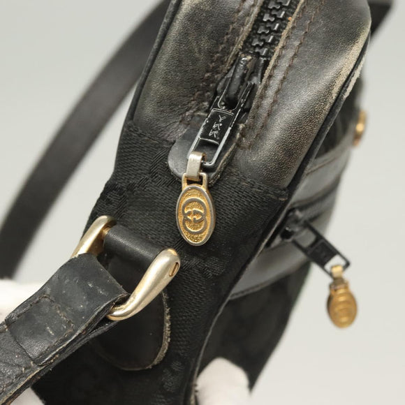 GUCCI GG Canvas Web Sherry Line Shoulder Bag Black Gold Red 010 378 Auth 129553