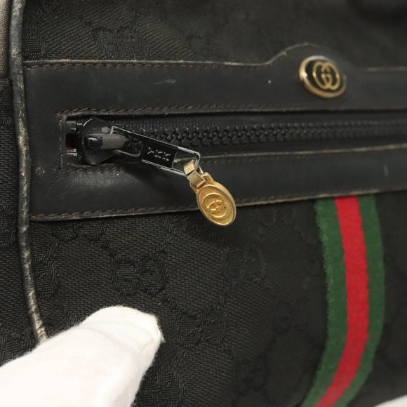 GUCCI GG Canvas Web Sherry Line Shoulder Bag Black Gold Red 010 378 Auth 129553