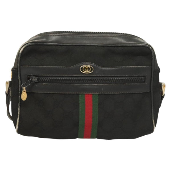 GUCCI GG Canvas Web Sherry Line Shoulder Bag Black Gold Red 010 378 Auth 129553