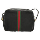 GUCCI GG Canvas Web Sherry Line Shoulder Bag Black Gold Red 010 378 Auth 129553-2