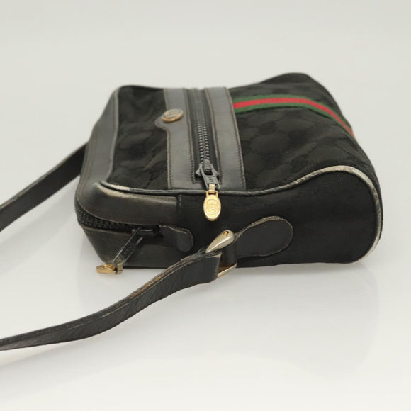 GUCCI GG Canvas Web Sherry Line Shoulder Bag Black Gold Red 010 378 Auth 129553