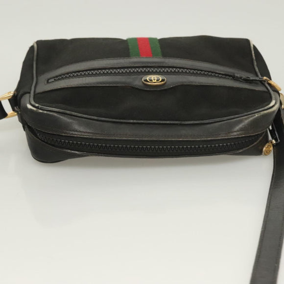 GUCCI GG Canvas Web Sherry Line Shoulder Bag Black Gold Red 010 378 Auth 129553
