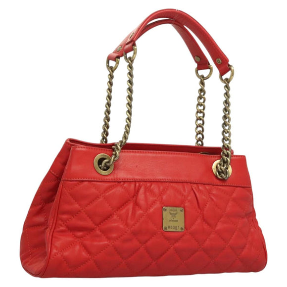 MCM Chain Shoulder Bag Leather Red Auth 129555