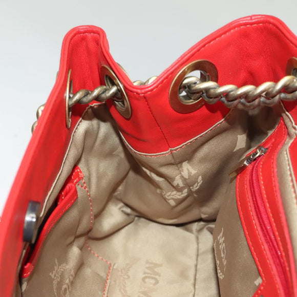 MCM Chain Shoulder Bag Leather Red Auth 129555