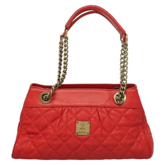 MCM Chain Shoulder Bag Leather Red Auth 129555