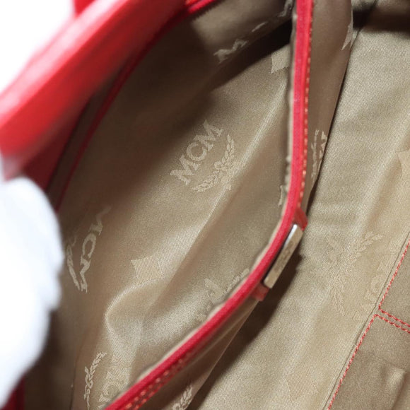 MCM Chain Shoulder Bag Leather Red Auth 129555