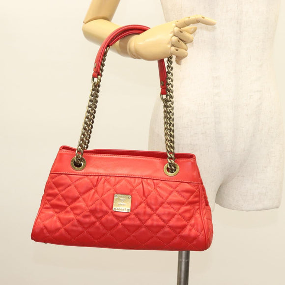 MCM Chain Shoulder Bag Leather Red Auth 129555