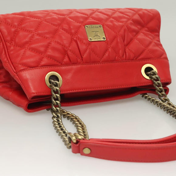 MCM Chain Shoulder Bag Leather Red Auth 129555