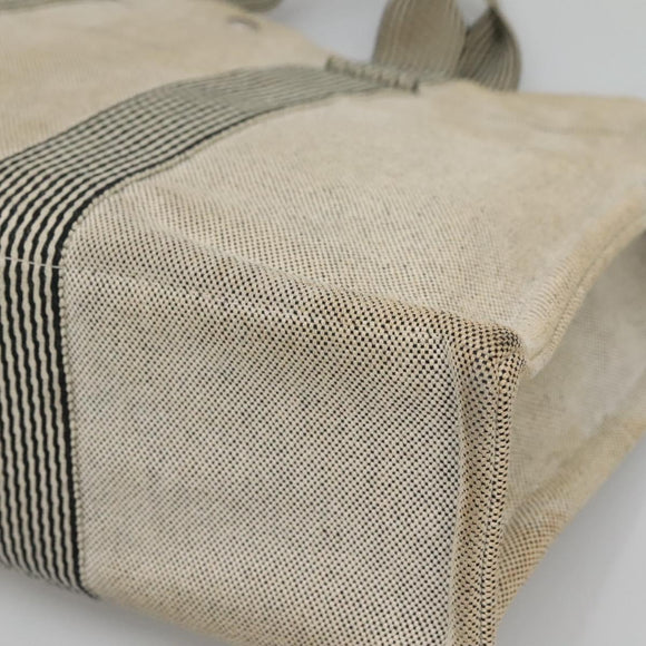 HERMES New Fourre Tout MM Hand Bag Canvas Beige Silver Auth 129568