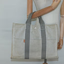 HERMES New Fourre Tout MM Hand Bag Canvas Beige Silver Auth 129568-18