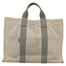 HERMES New Fourre Tout MM Hand Bag Canvas Beige Silver Auth 129568-13