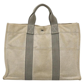 HERMES New Fourre Tout MM Hand Bag Canvas Beige Silver Auth 129568 - 0