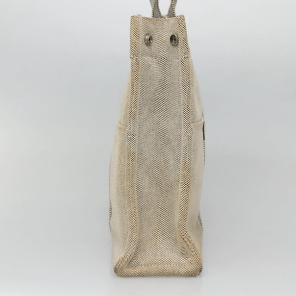 HERMES New Fourre Tout MM Hand Bag Canvas Beige Silver Auth 129568